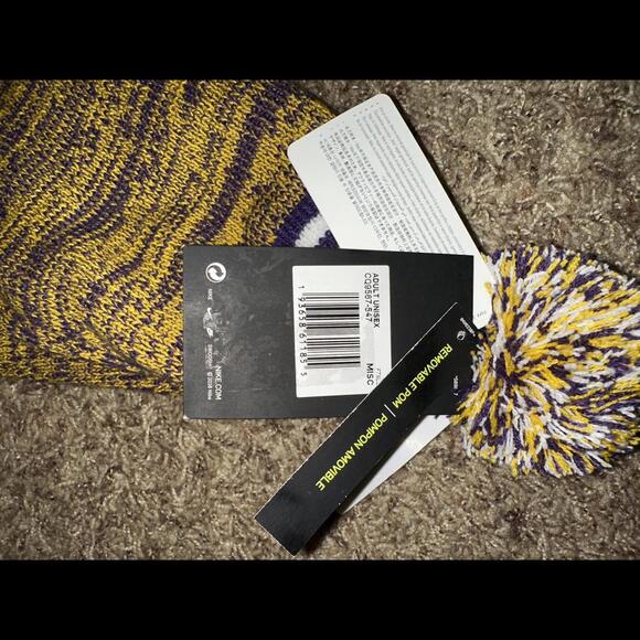 Nike LSU Tigers Purple Sideline Logo Cuffed Knit Hat with Pom Sample - Picture 9 of 11